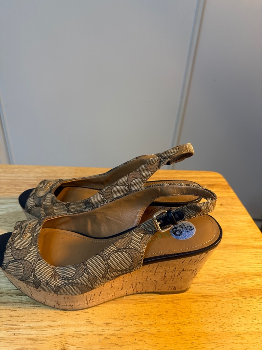 Coach Brown Signature Canvas Peep-Toe Slingback Mules - Picture 4 of 5